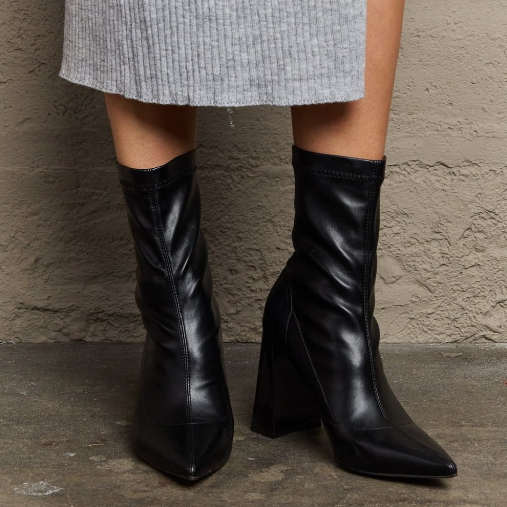 Weeboo Stacy Block Heel Sock Boots
